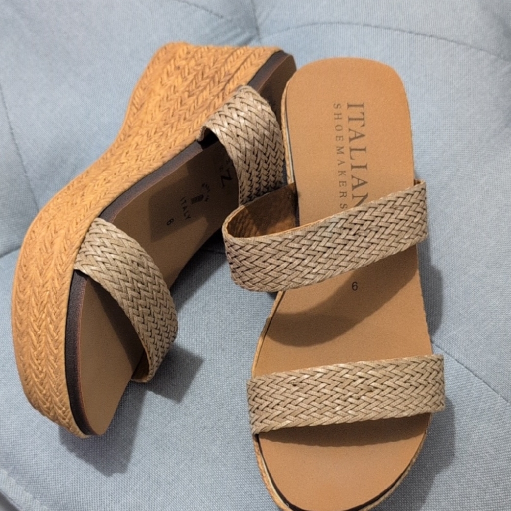 Italian Shoemakers Tan and Brown Wedge Sandals